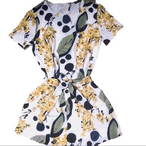 White leaf floral romper with cross back